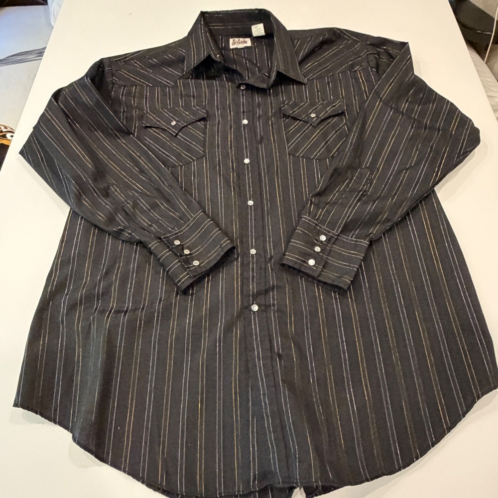 ELY Cattleman Men's XXL Black Metallic Stripe Pearl Snap Western Shirt Cowboy